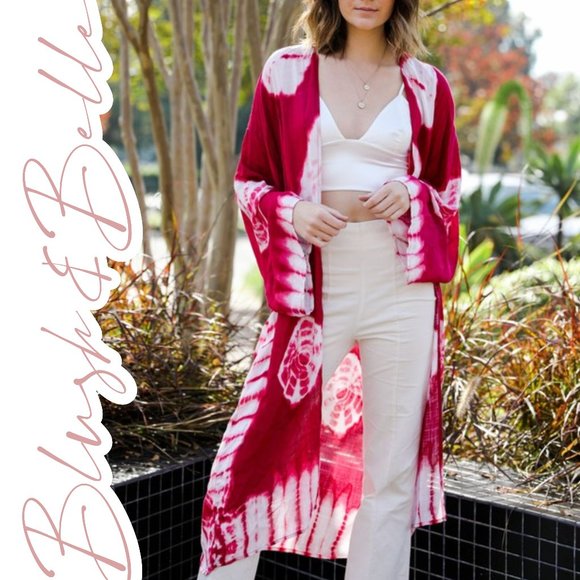Blush & Belle Tops - 🚨 1 LEFT! JANIS Tie-Dye Longline Kimono w/Full Sleeves Berry